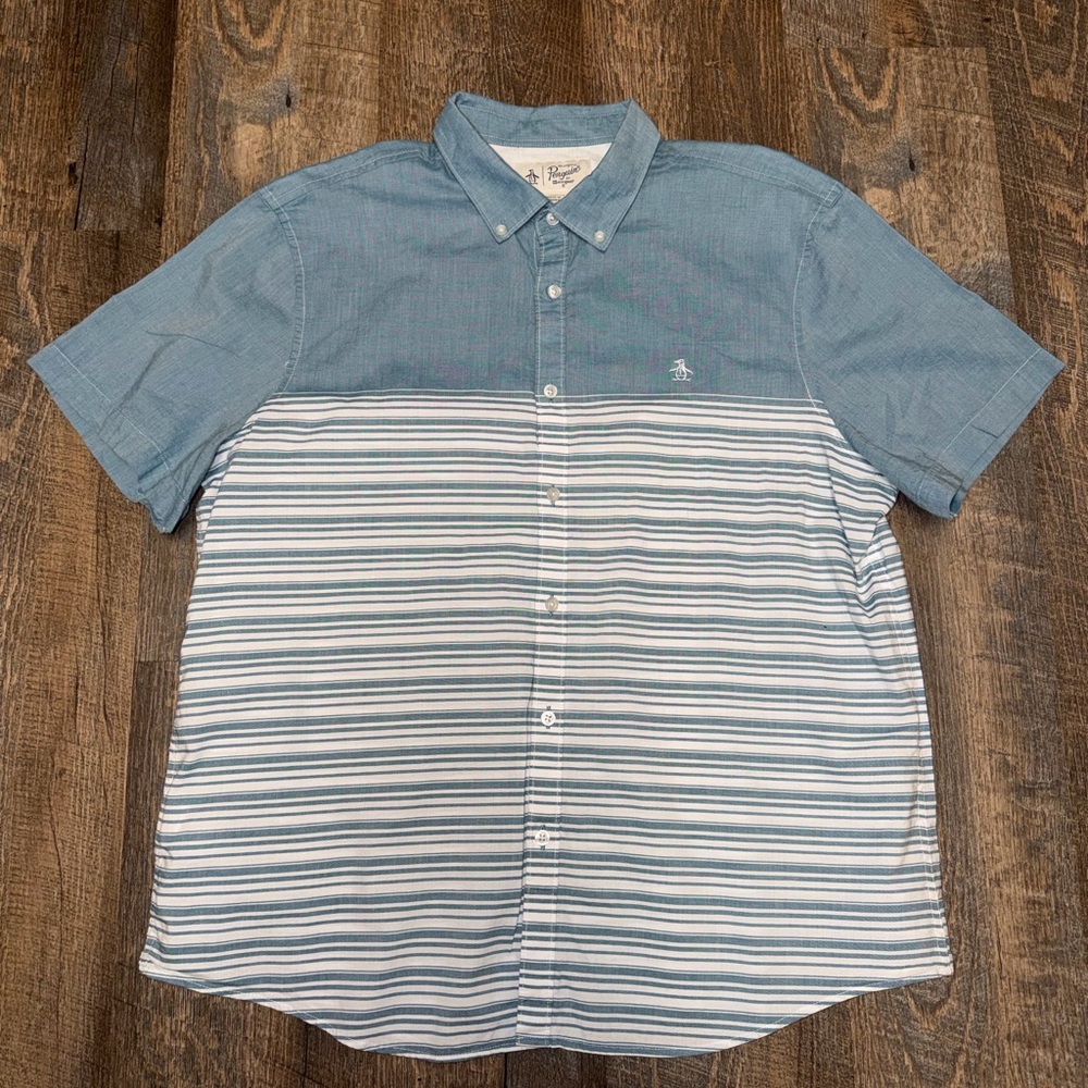 Short-Sleeve Button-Down Shirt by Original Penguin - Blue Striped